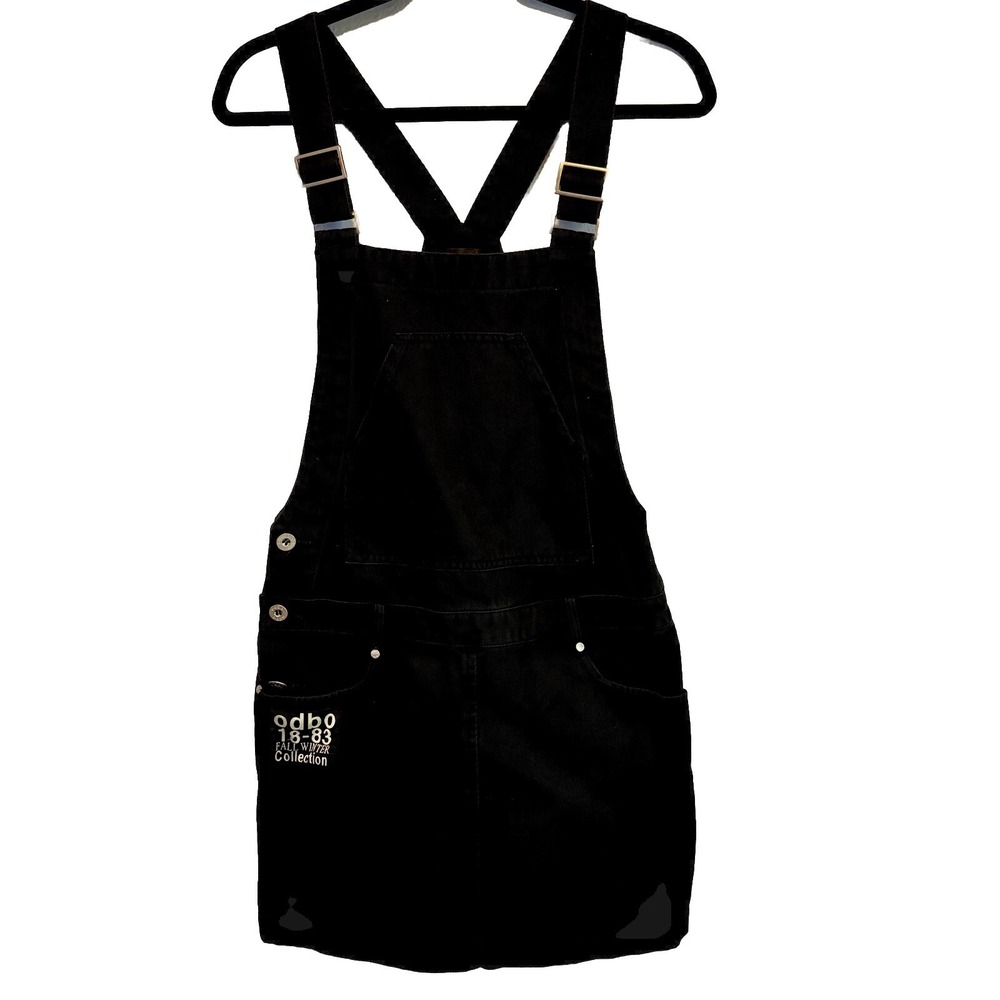 ODBO Women's Small Black Denim Skirtall Bib Overall Dark Academia